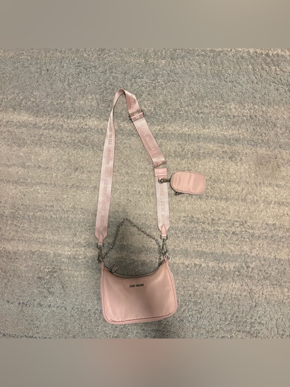 Steve Madden Blush Pink Nylon Multi-Pouch Crossbody Chain Bag